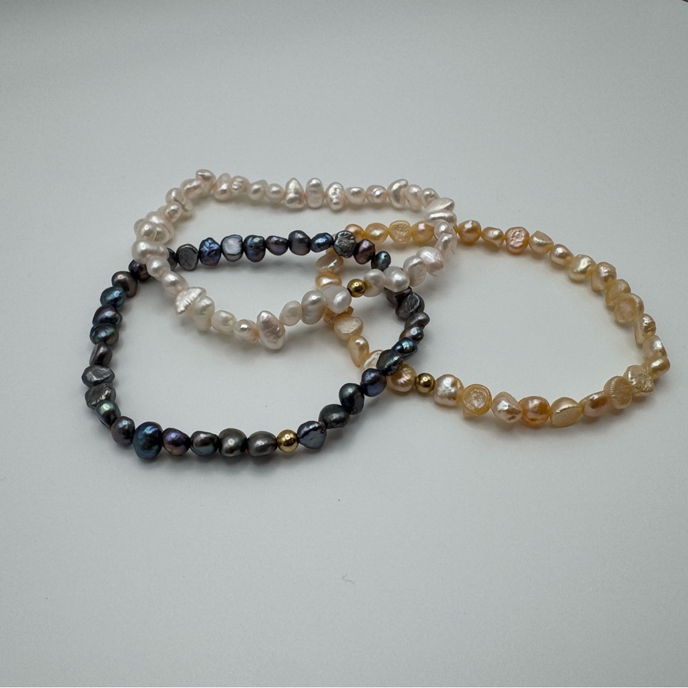 Honora Freshwater Pearl Stretch Bracelet Set of 3 - White, Black, Gold Pearls